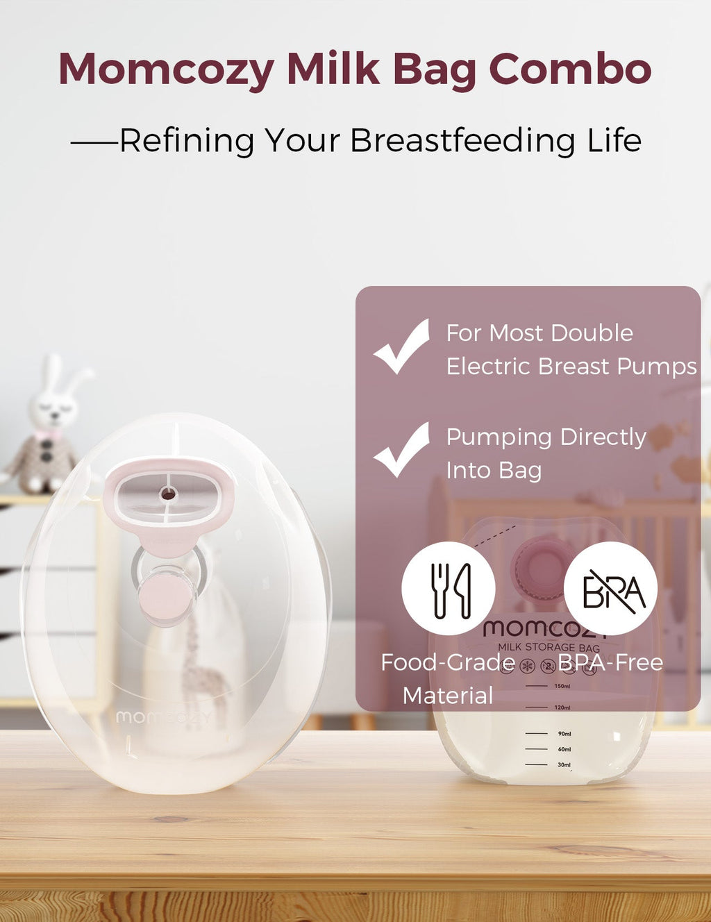 Momcozy Wearable Milk Collection Cups - for Momcozy V Series & Most Traditional Tube-Connected Electric Breast Pumps