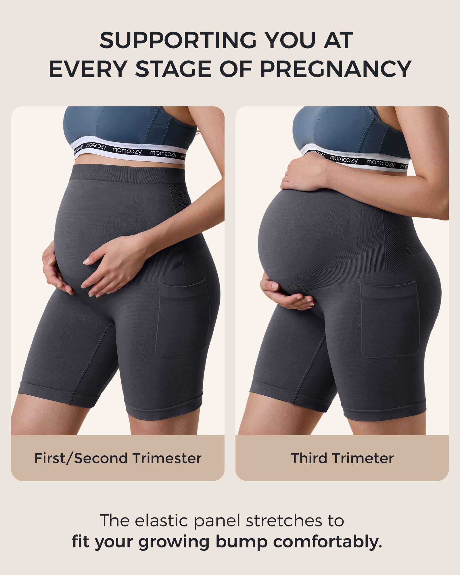 Momcozy Women's 6" Over Belly Maternity Biker Shorts with Pockets